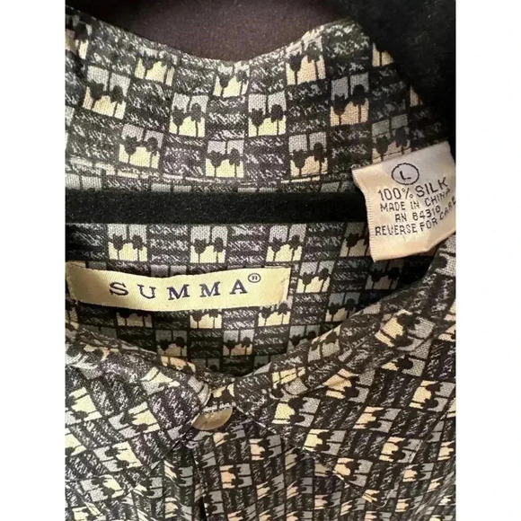 Men’s Summa Short Sleeve Button Up gray/green and cream print size L - Picture 2 of 3